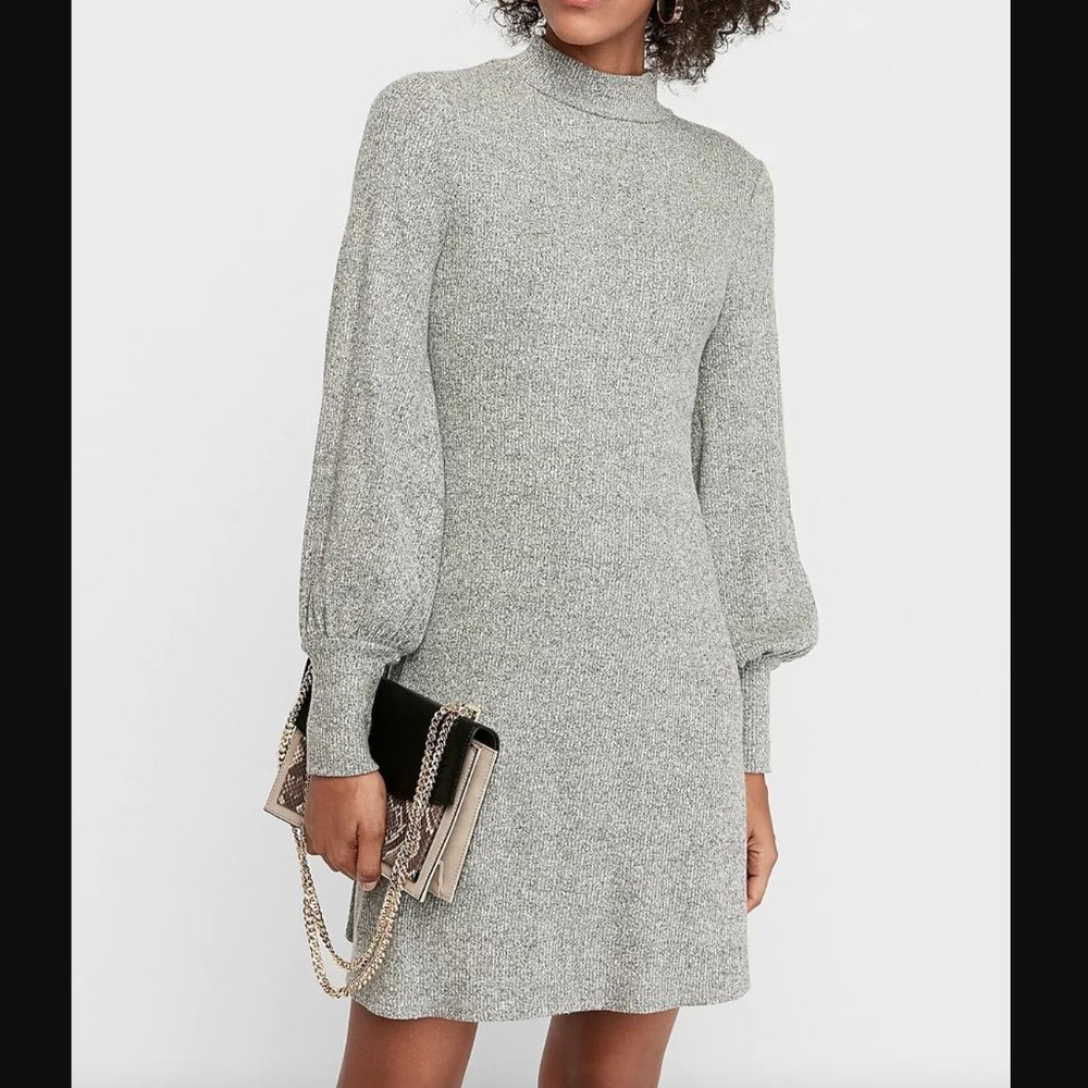 Express Cozy Ribbed Mock Neck Trapeze Dress
